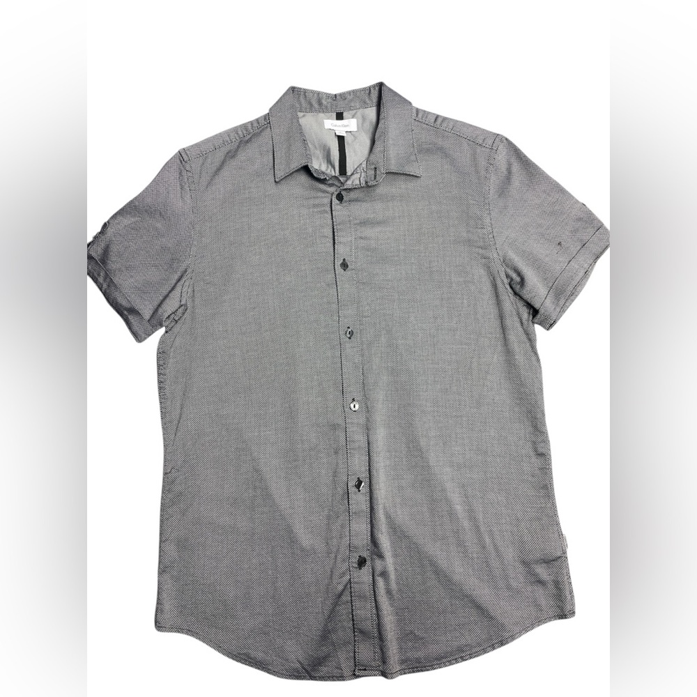 Calvin Klein Gray Men's Size‎ Medium Button Down Short Sleeve Shirt 100% COTTON